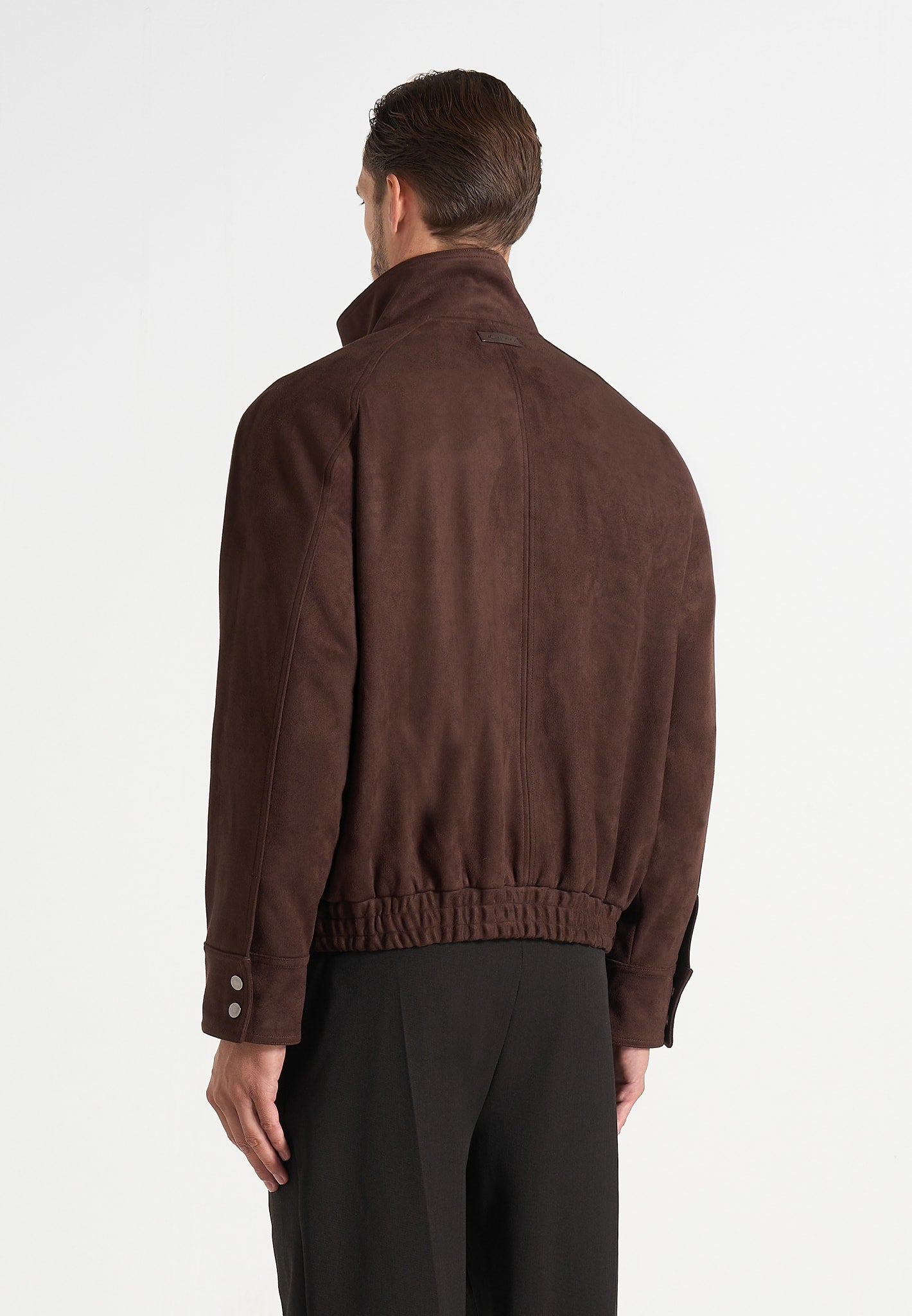 Romain - Unisex Suede Funnel Neck Bomber Jacket - Brown