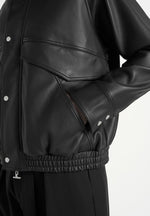 Romain - Unisex Leather Funnel Neck Bomber Jacket - Black
