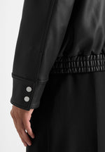 Romain - Unisex Leather Funnel Neck Bomber Jacket - Black