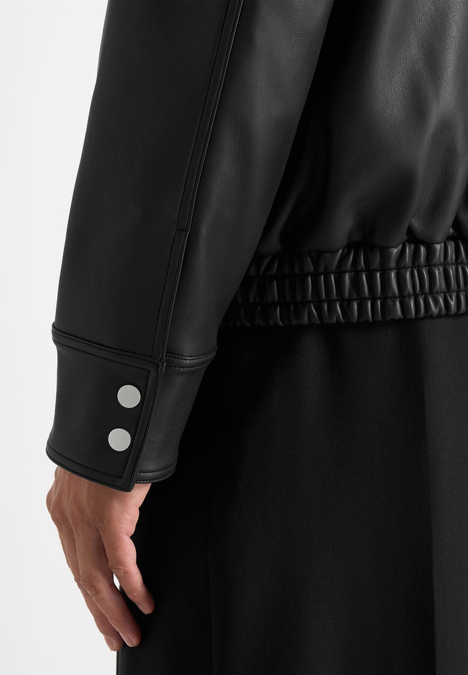 Romain - Unisex Leather Funnel Neck Bomber Jacket - Black
