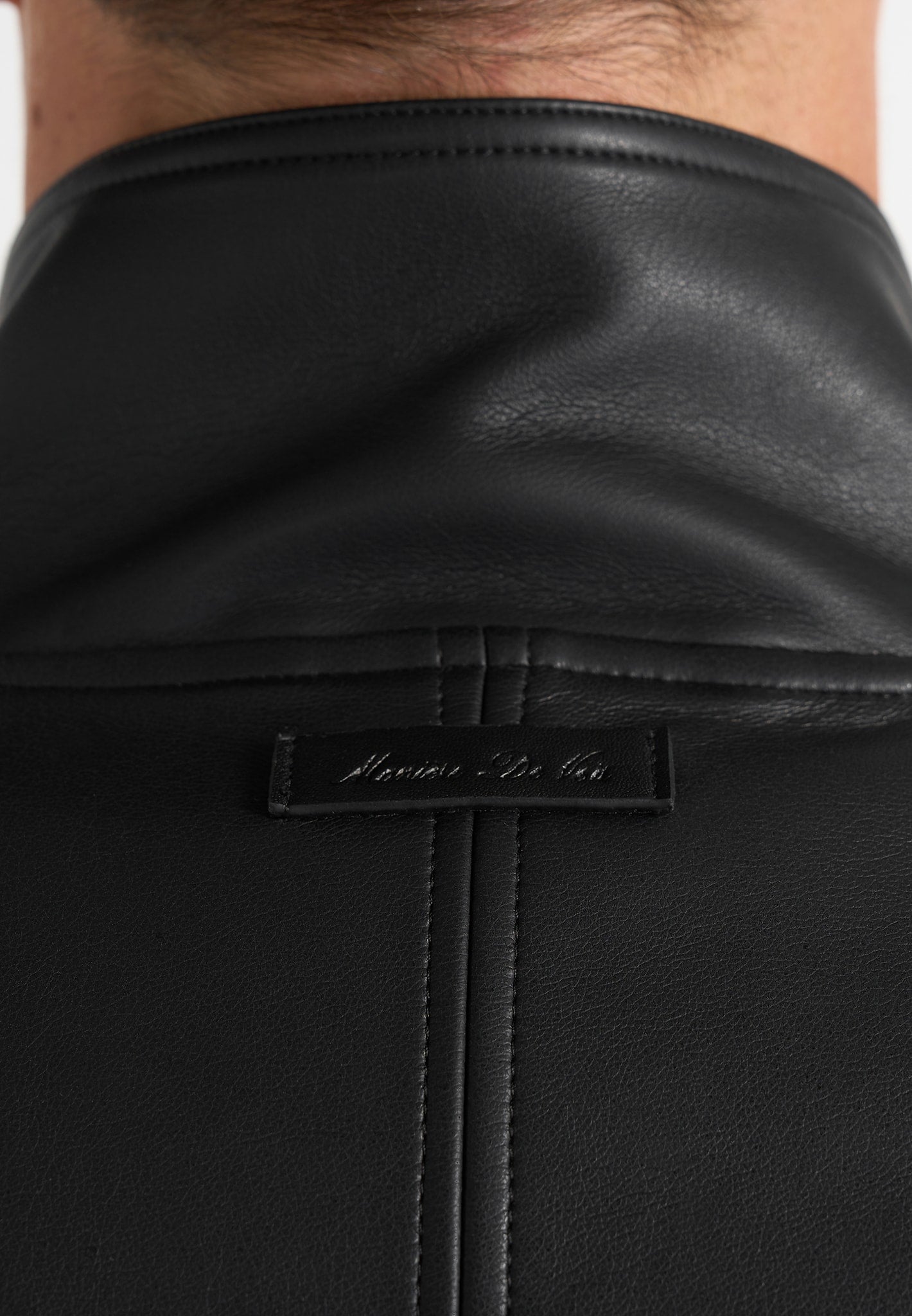 Romain - Unisex Leather Funnel Neck Bomber Jacket - Black
