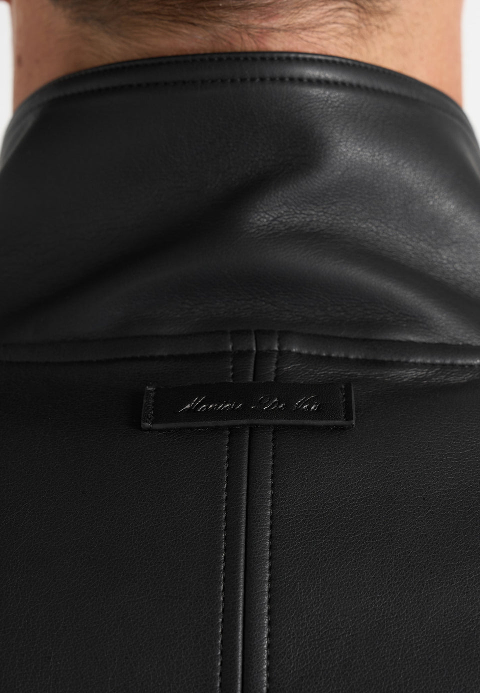 Romain - Unisex Leather Funnel Neck Bomber Jacket - Black