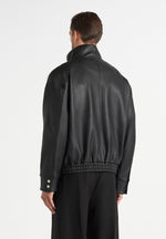 Romain - Unisex Leather Funnel Neck Bomber Jacket - Black