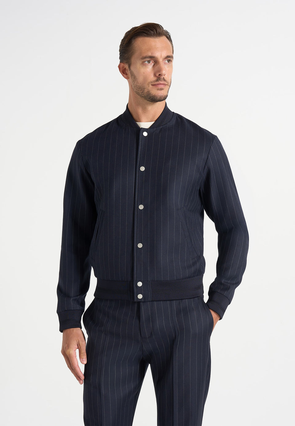 Savin - Pinstripe Bomber Jacket - Navy