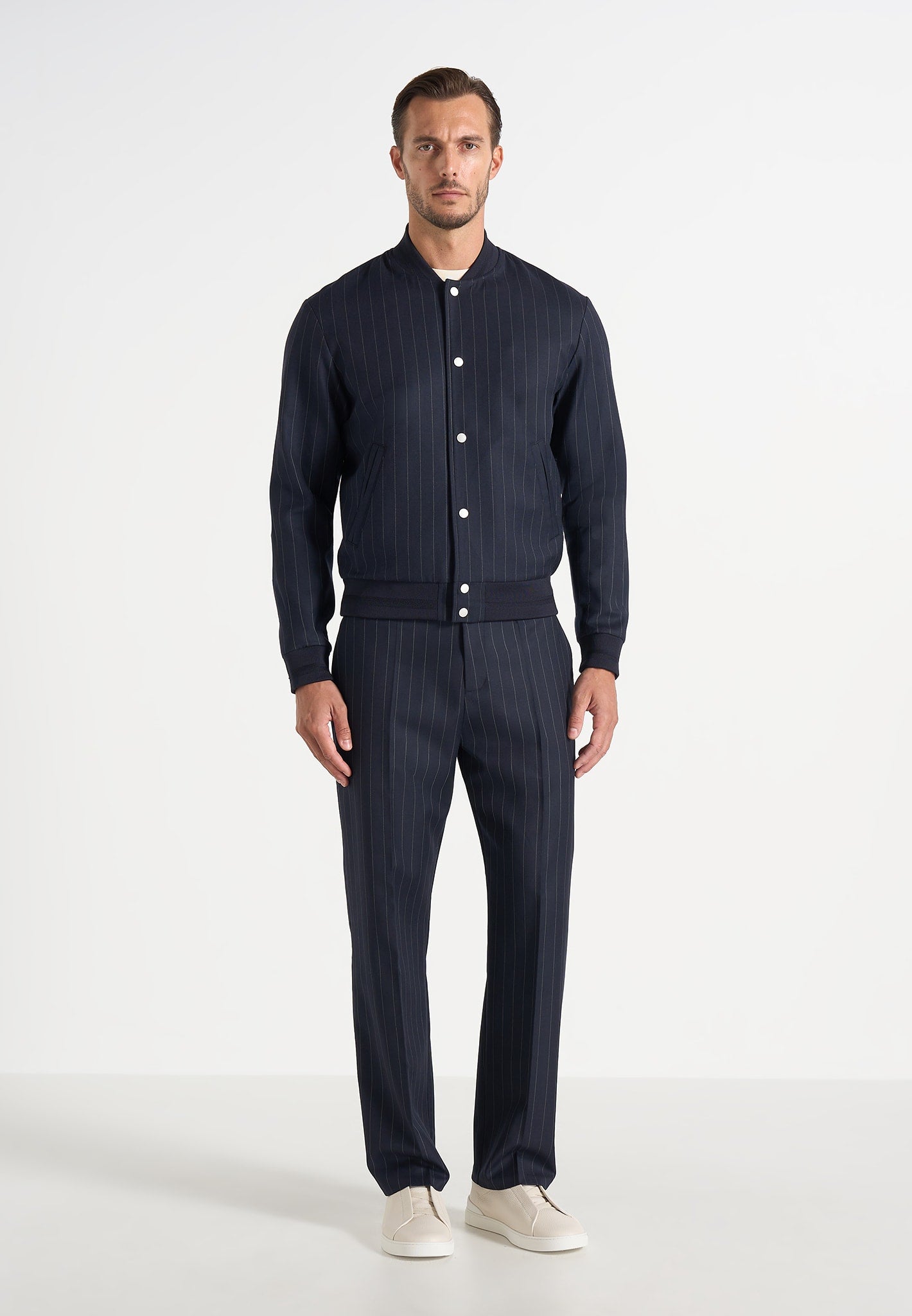 Savin - Pinstripe Bomber Jacket - Navy