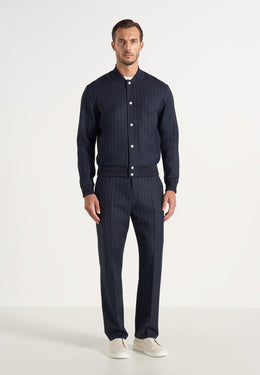Savin - Pinstripe Wool-Blend Bomber Jacket - Navy
