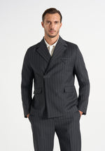 Gaston - Double Breasted Pinstripe Wool-Blend Suit Blazer - Dark Grey