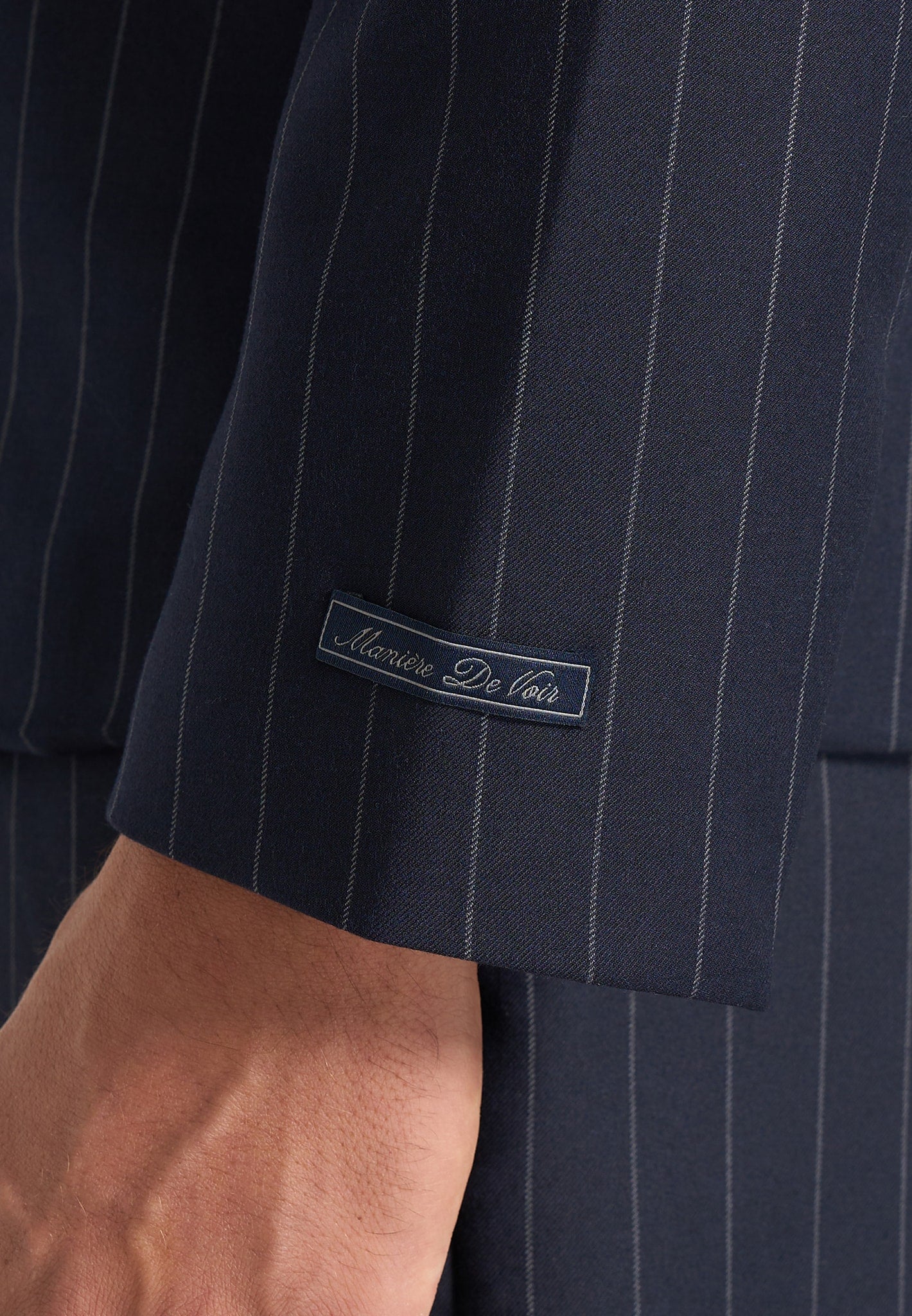 Gaston - Double Breasted Clasp Detail Wool-Blend Pinstripe  Suit Blazer - Navy