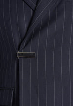 Gaston - Double Breasted Clasp Detail Wool-Blend Pinstripe  Suit Blazer - Navy