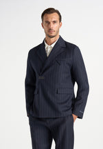 Gaston - Double Breasted Clasp Detail Wool-Blend Pinstripe  Suit Blazer - Navy