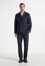 Gaston - Double Breasted Clasp Detail Wool-Blend Pinstripe  Suit Blazer - Navy
