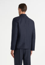 Gaston - Double Breasted Clasp Detail Wool-Blend Pinstripe  Suit Blazer - Navy