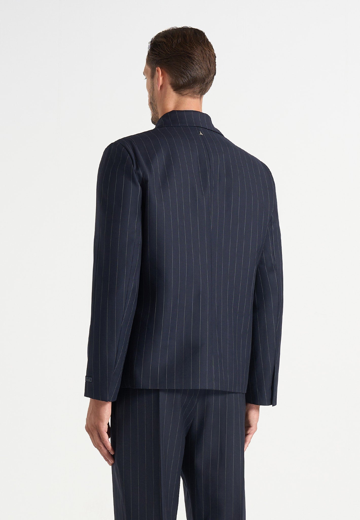 Gaston - Double Breasted Clasp Detail Wool-Blend Pinstripe  Suit Blazer - Navy