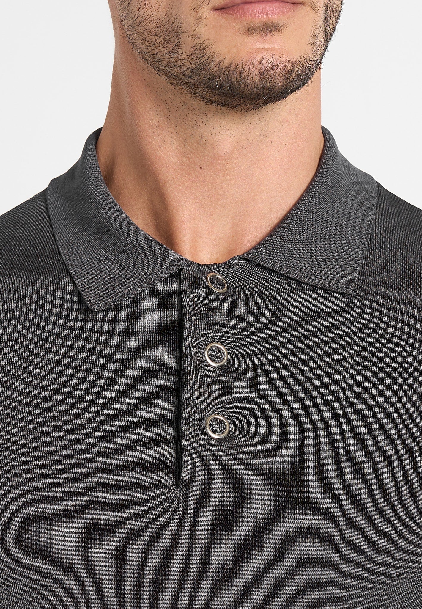 PL002 - Luxe Knitted Long Sleeve Polo Top - Grey