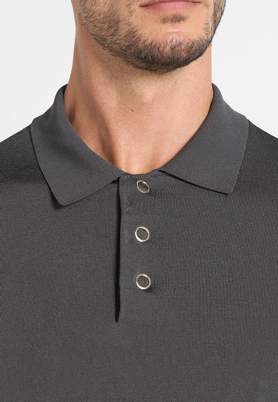 PL002 - Luxe Knitted Long Sleeve Polo Top - Grey