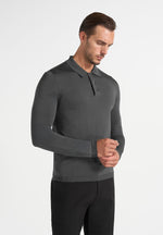 PL002 - Luxe Knitted Long Sleeve Polo Top - Grey