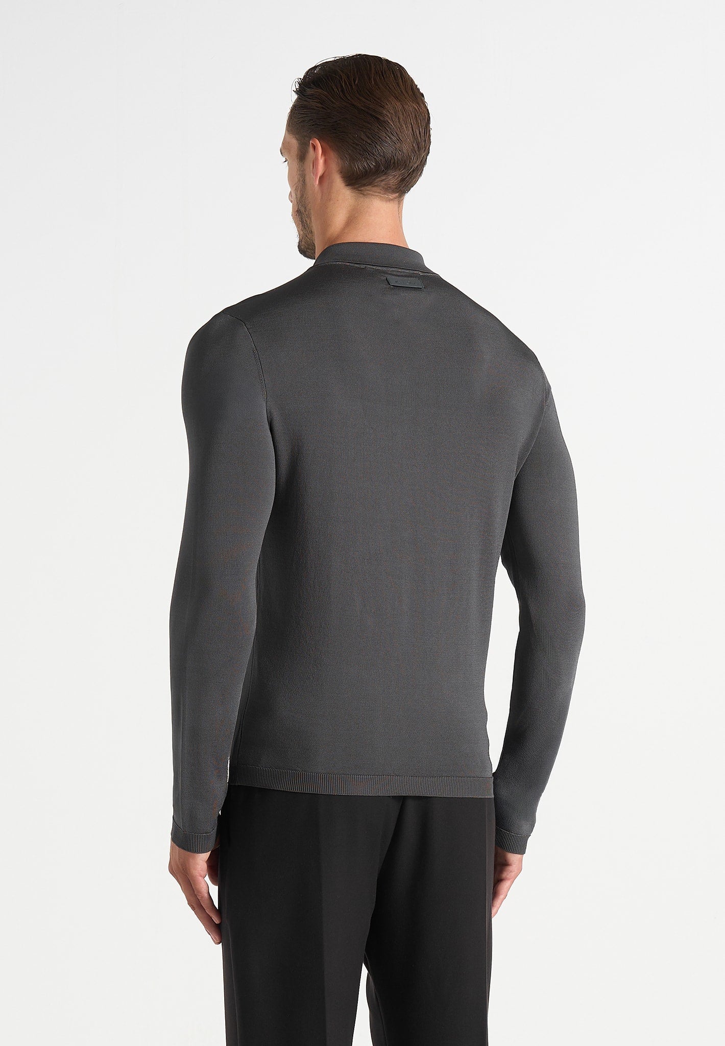 PL002 - Luxe Knitted Long Sleeve Polo Top - Grey