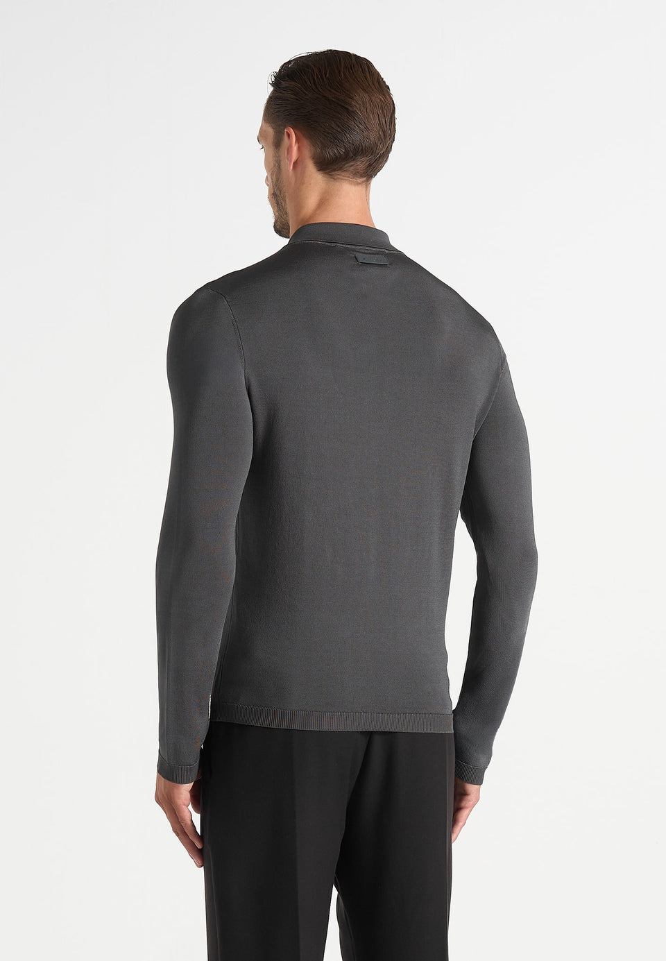 PL002 - Luxe Knitted Long Sleeve Polo Top - Grey