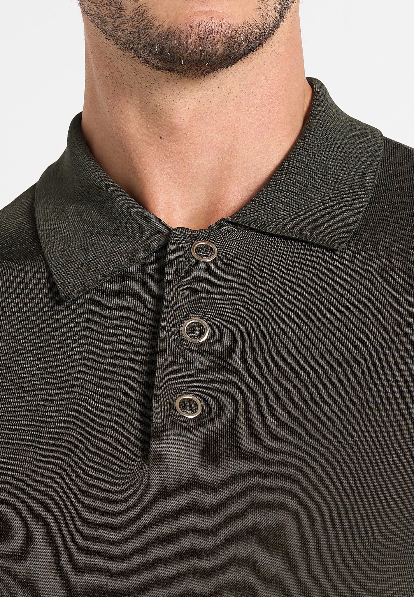 PL002 - Luxe Knitted Long Sleeve Polo Top - Olive