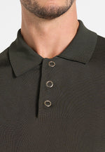 PL002 - Luxe Knitted Long Sleeve Polo Top - Olive