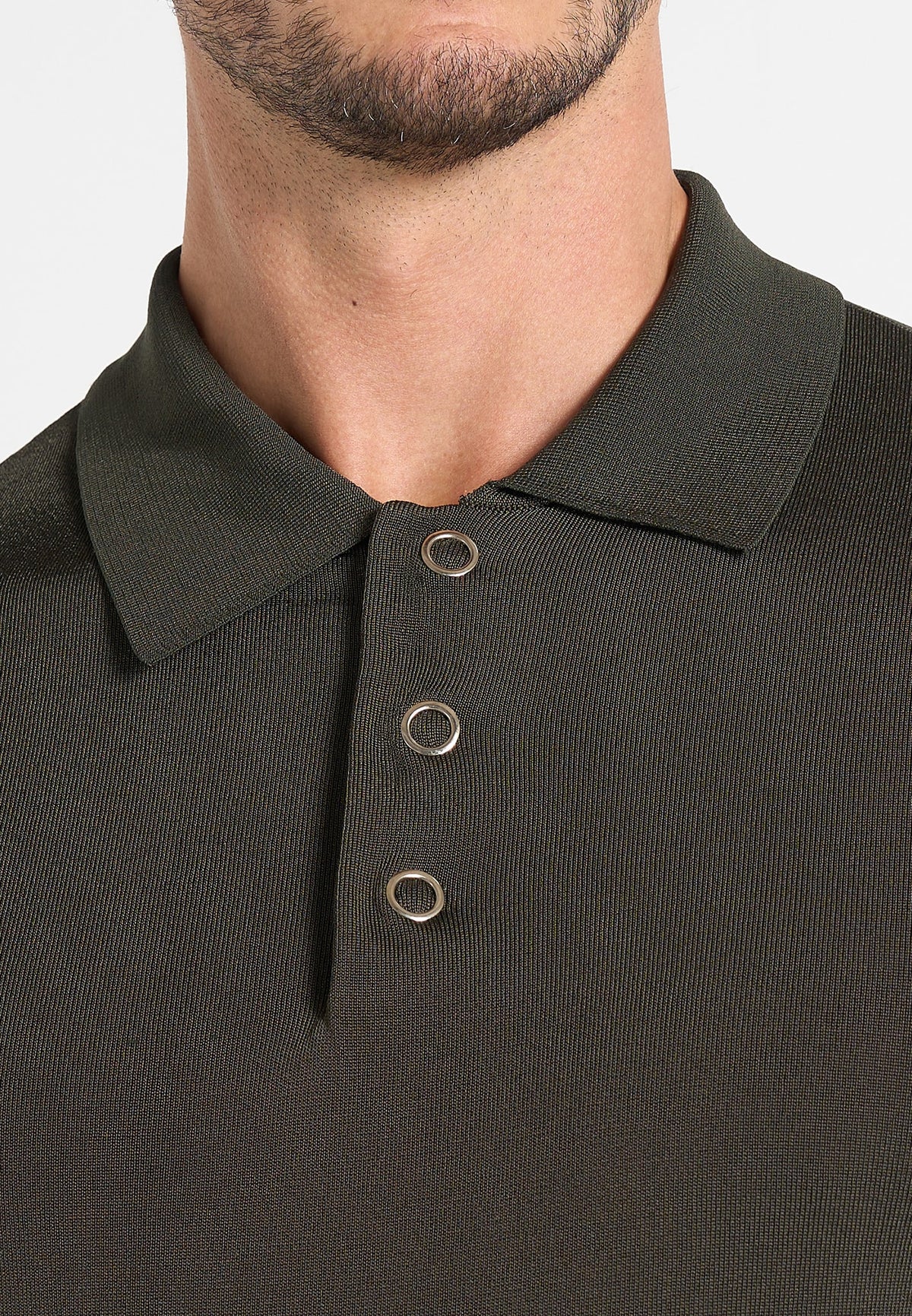 PL002 - Luxe Knitted Long Sleeve Polo Top - Olive