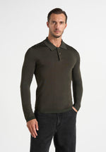 PL002 - Luxe Knitted Long Sleeve Polo Top - Olive