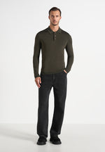PL002 - Luxe Knitted Long Sleeve Polo Top - Olive