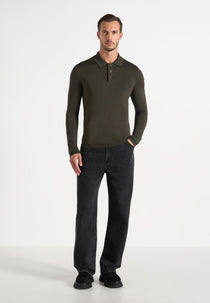 PL002 - Luxe Knitted Long Sleeve Polo Top - Olive