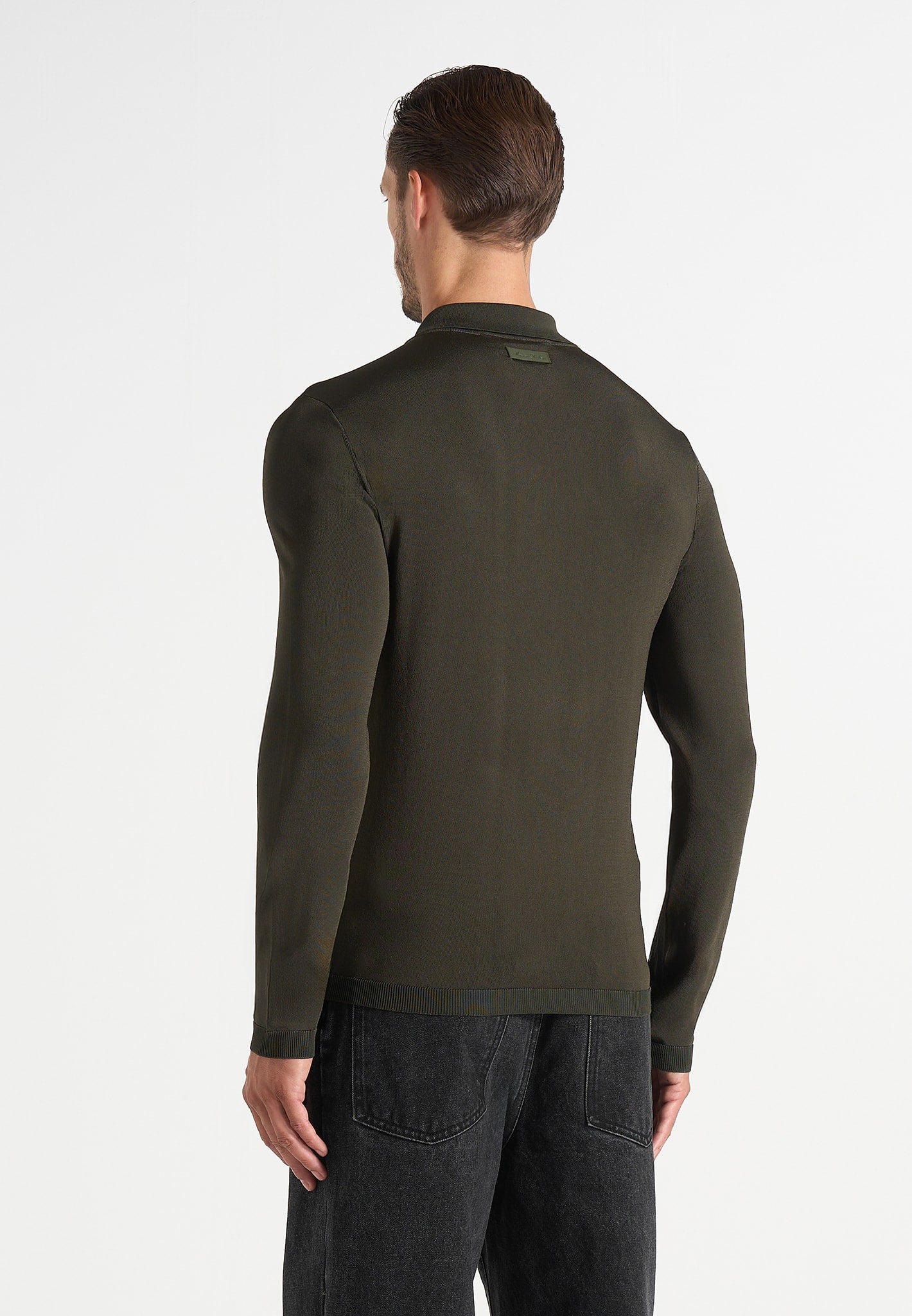 PL002 - Luxe Knitted Long Sleeve Polo Top - Olive