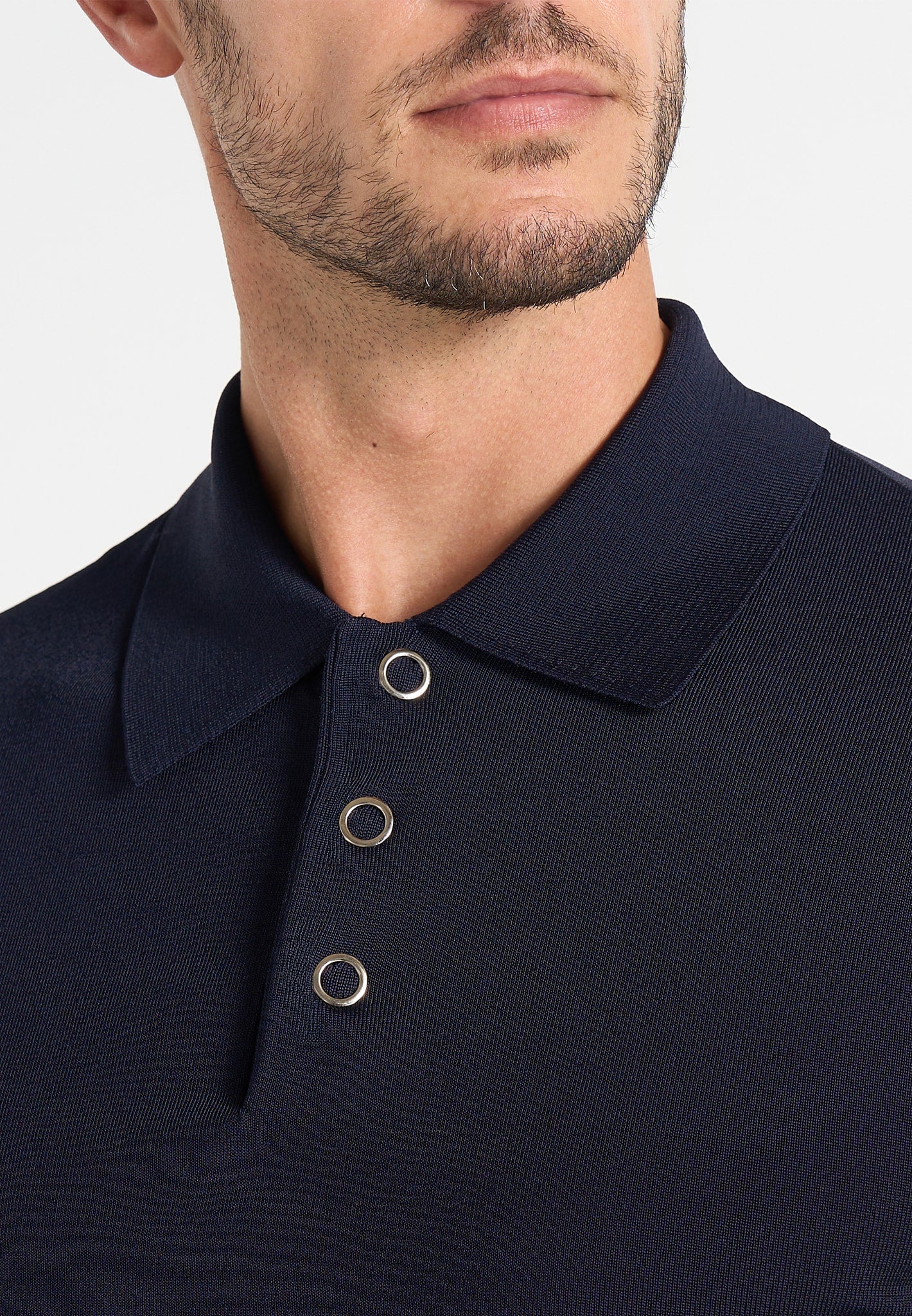 PL002 - Luxe Knitted Long Sleeve Polo Top - Navy