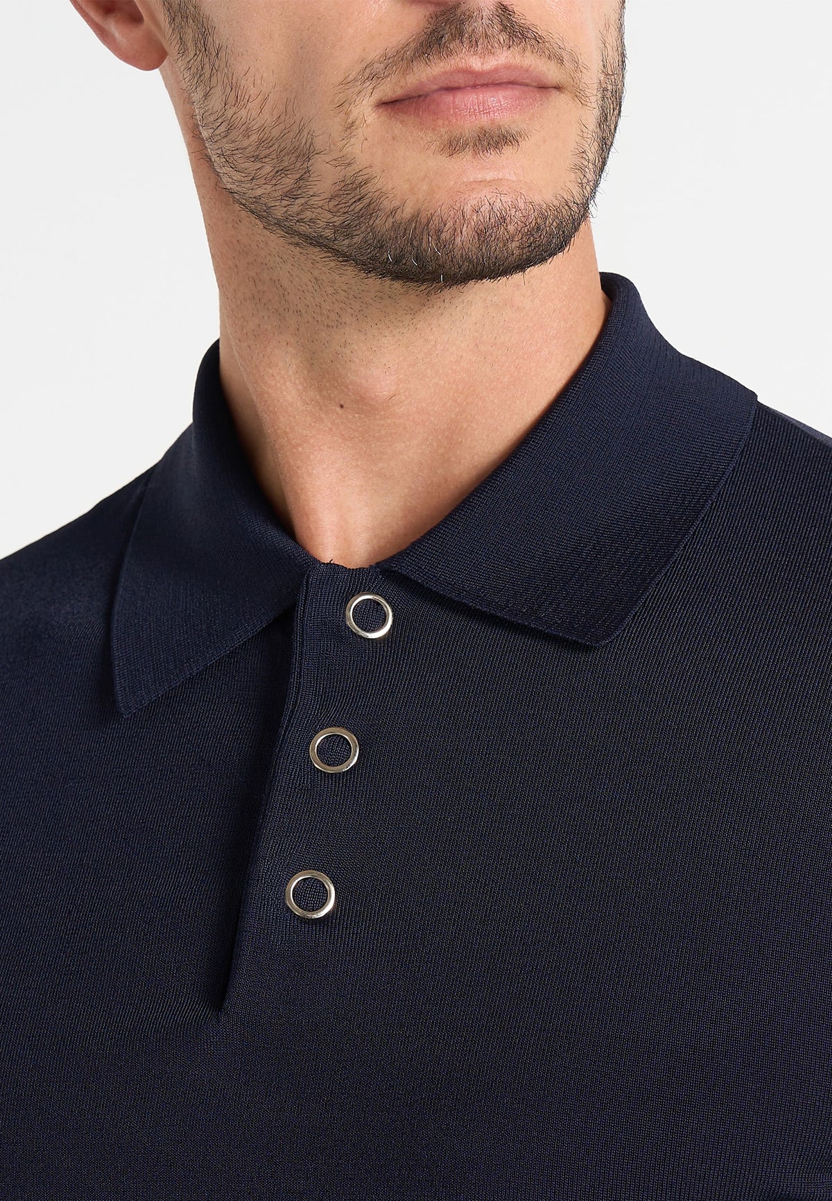 PL002 - Luxe Knitted Long Sleeve Polo Top - Navy
