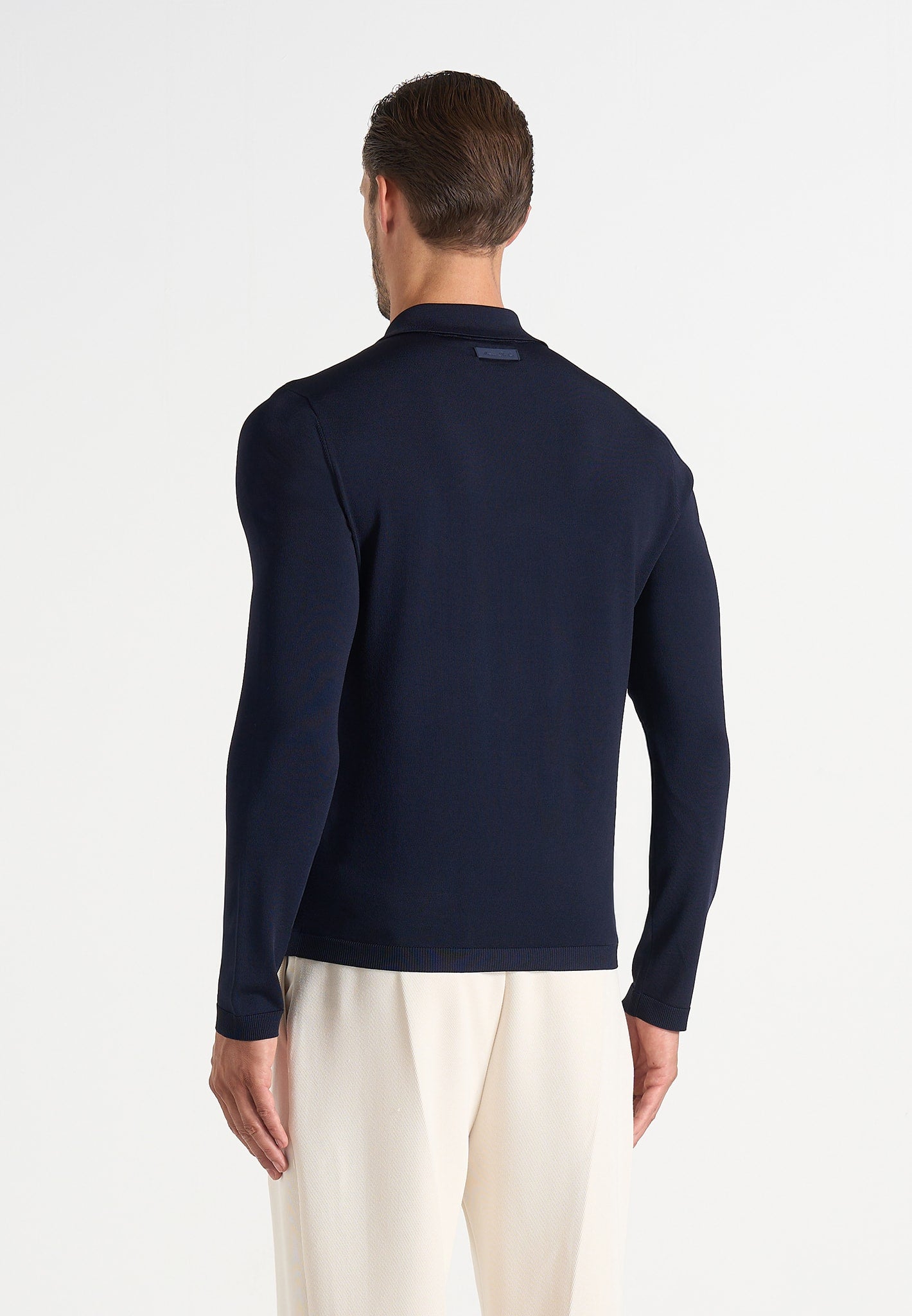 PL002 - Luxe Knitted Long Sleeve Polo Top - Navy
