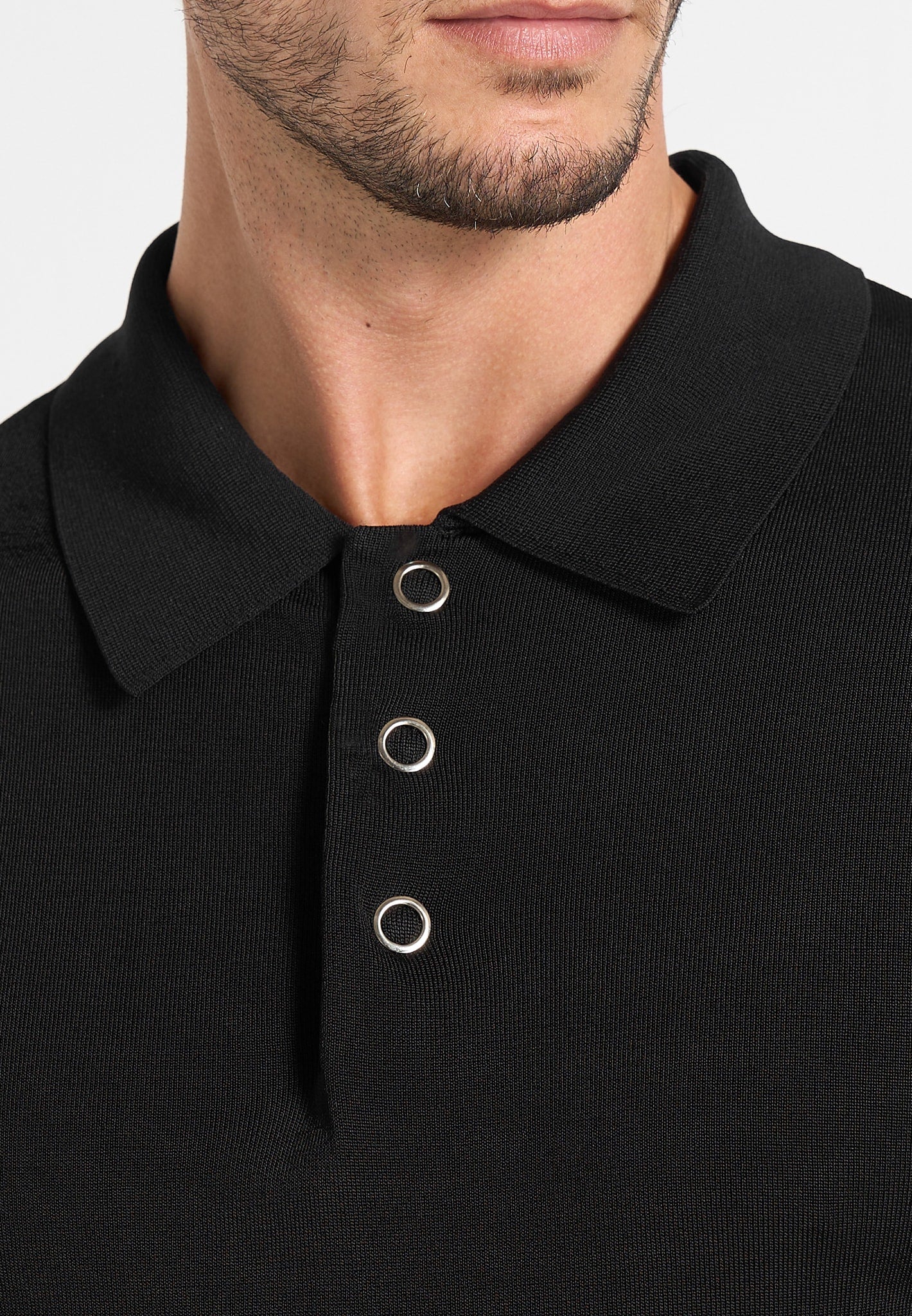PL002 - Luxe Knitted Long Sleeve Polo Top - Black