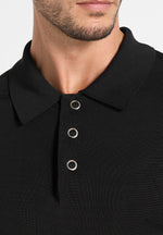PL002 - Luxe Knitted Long Sleeve Polo Top - Black
