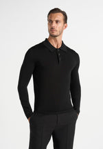 PL002 - Luxe Knitted Long Sleeve Polo Top - Black