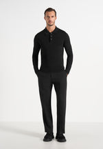 PL002 - Luxe Knitted Long Sleeve Polo Top - Black