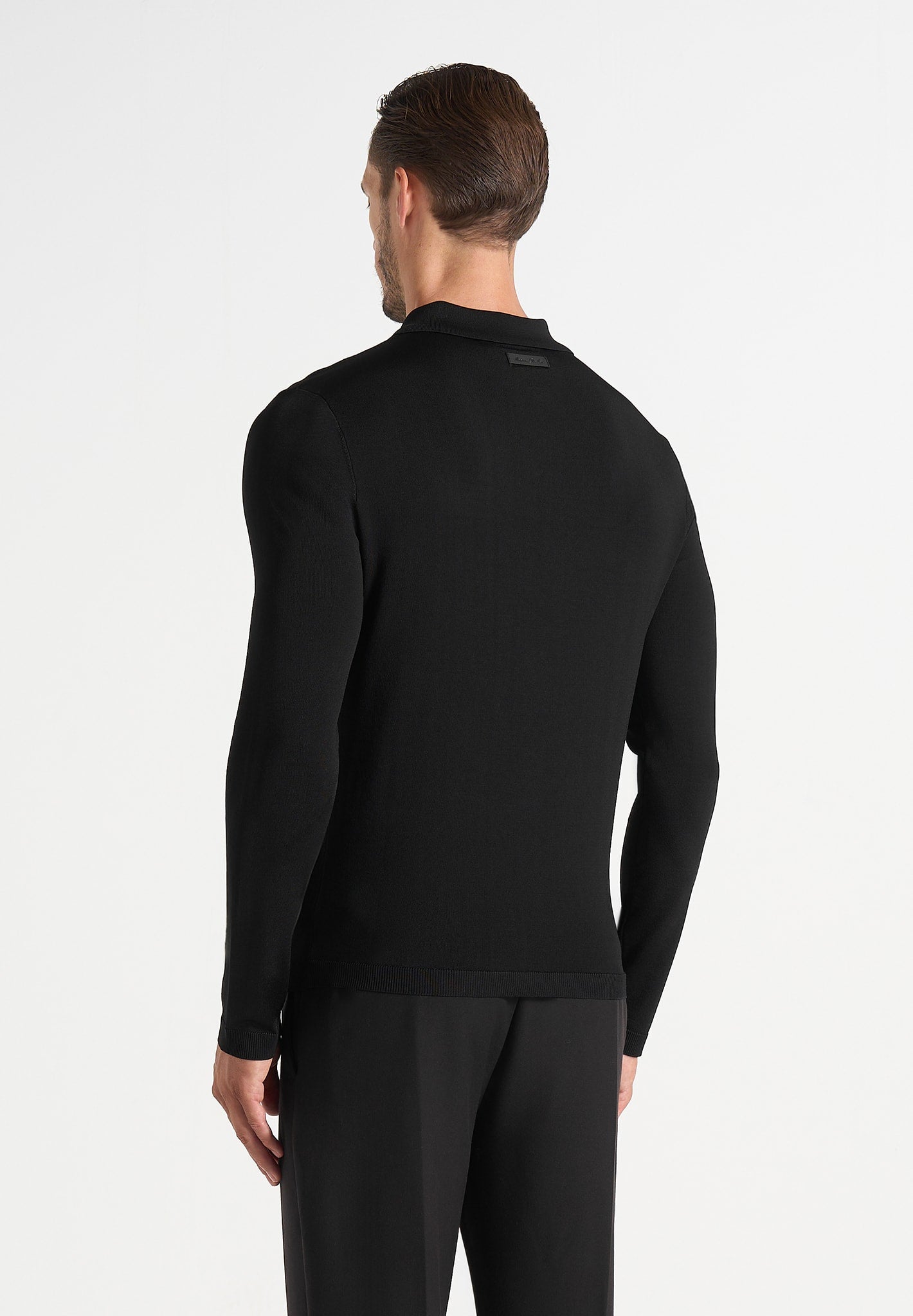 PL002 - Luxe Knitted Long Sleeve Polo Top - Black