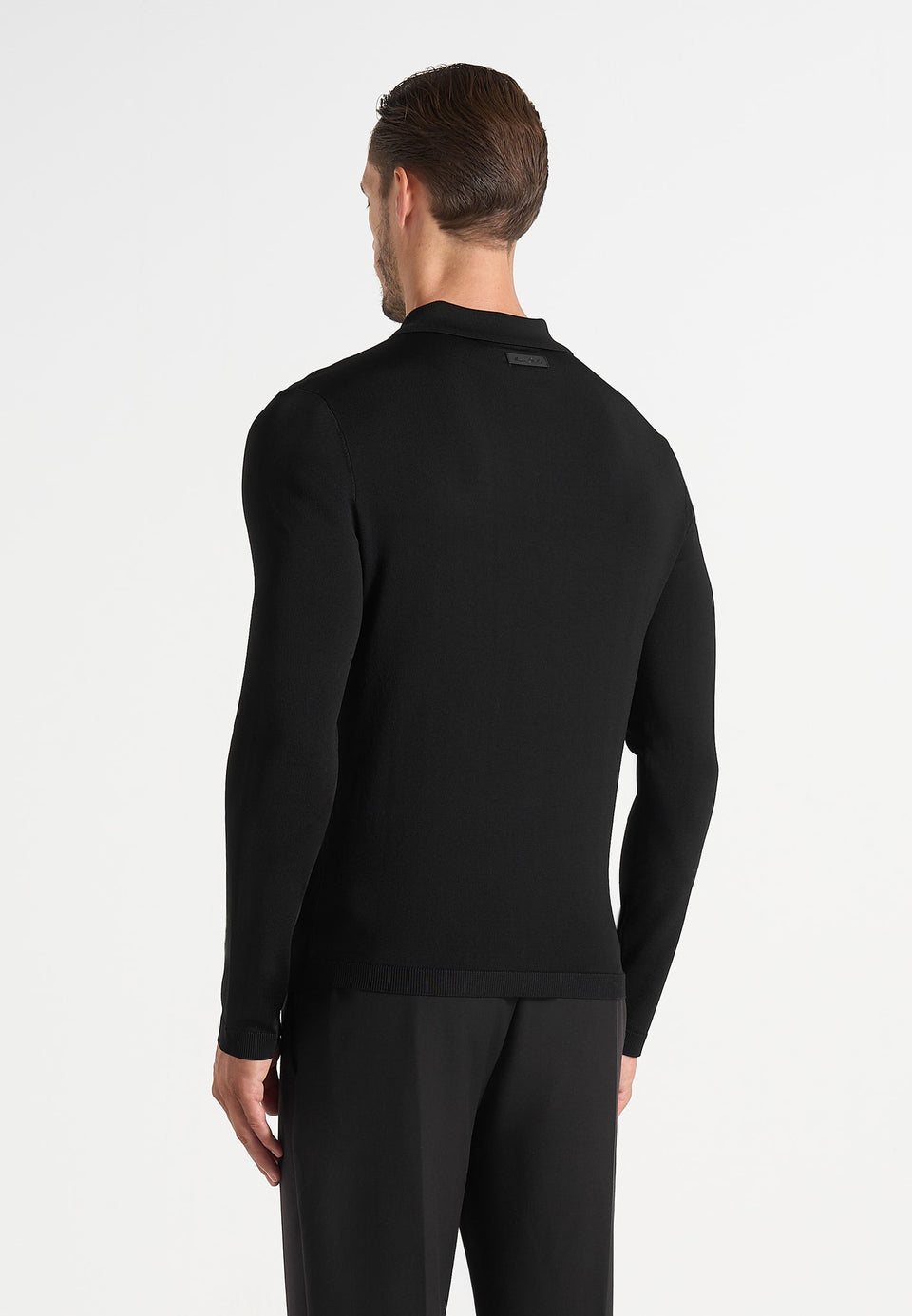 PL002 - Luxe Knitted Long Sleeve Polo Top - Black