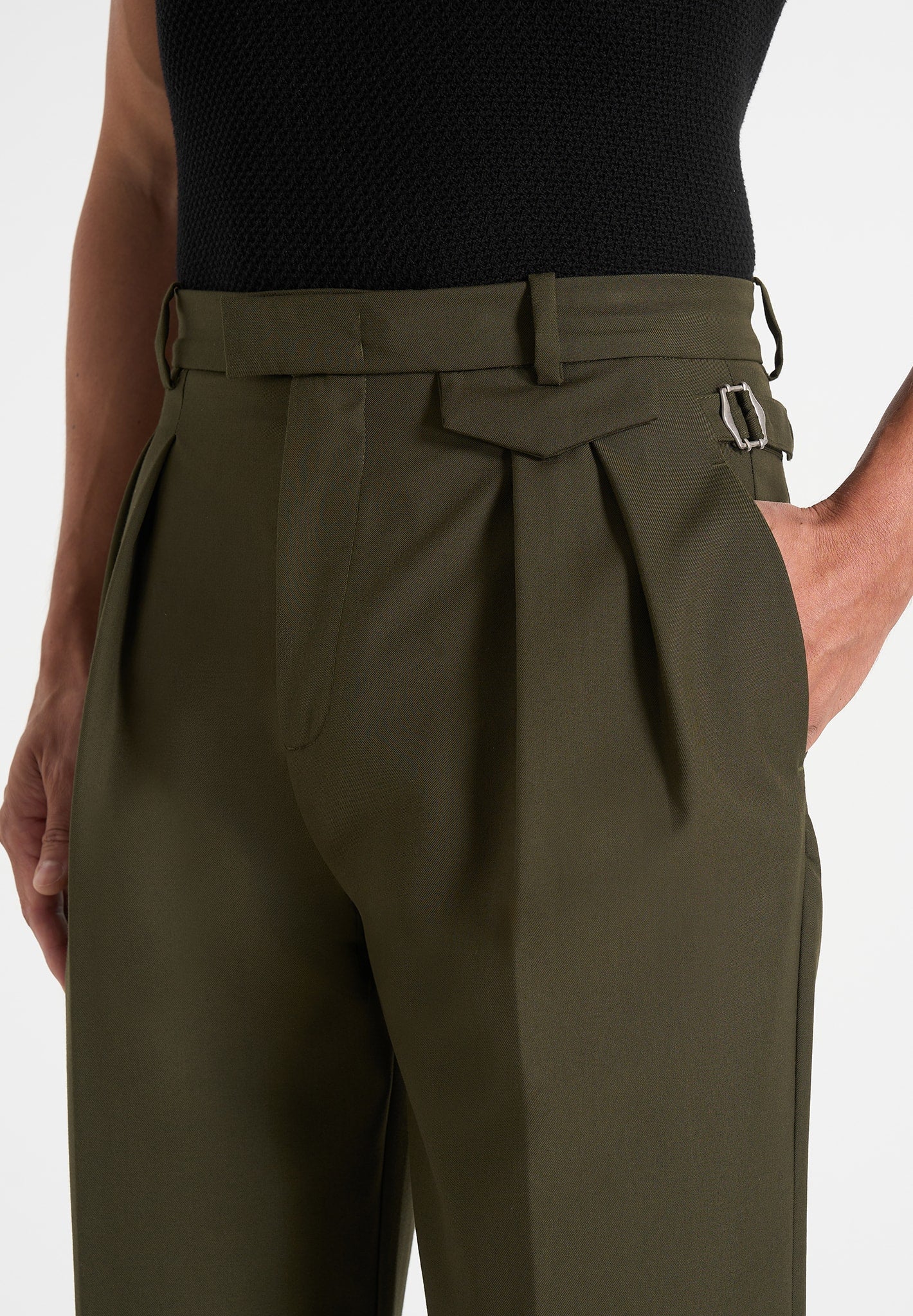 Pierre - Twin Pleat Tailored Trousers - Olive