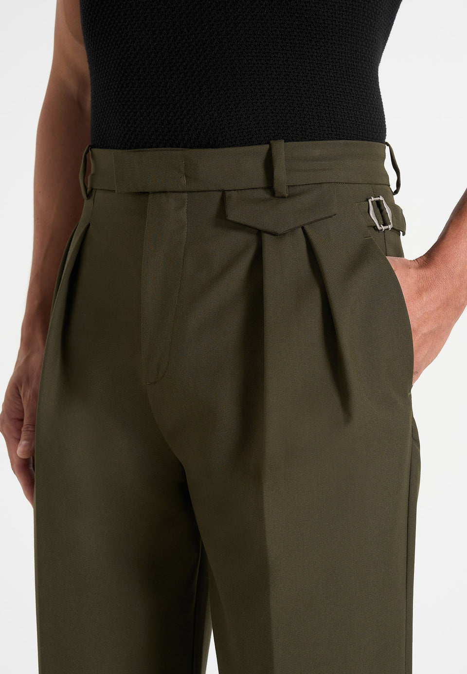 Pierre - Twin Pleat Tailored Trousers - Olive
