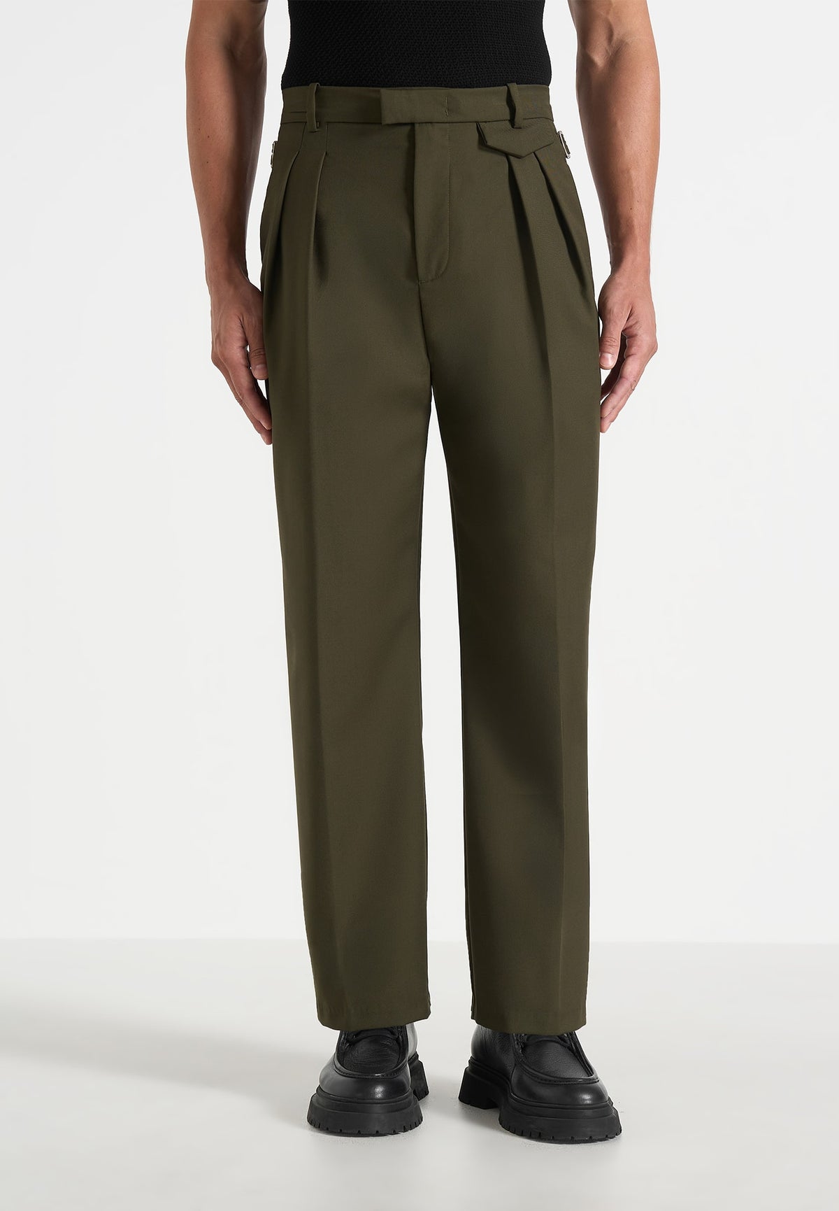 Pierre - Twin Pleat Tailored Trousers - Olive