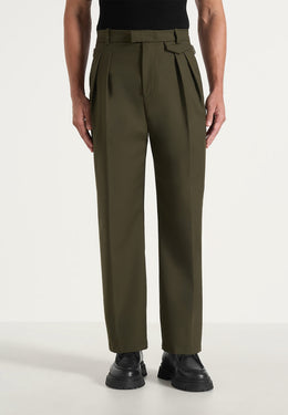 Pierre - Twin Pleat Tailored Trousers - Olive