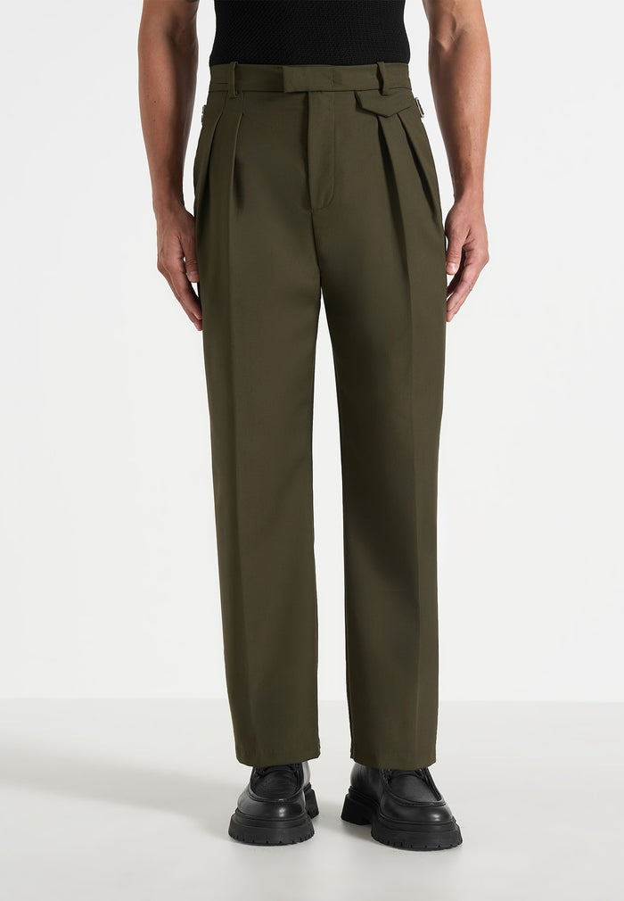 Pierre - Twin Pleat Tailored Trousers - Olive