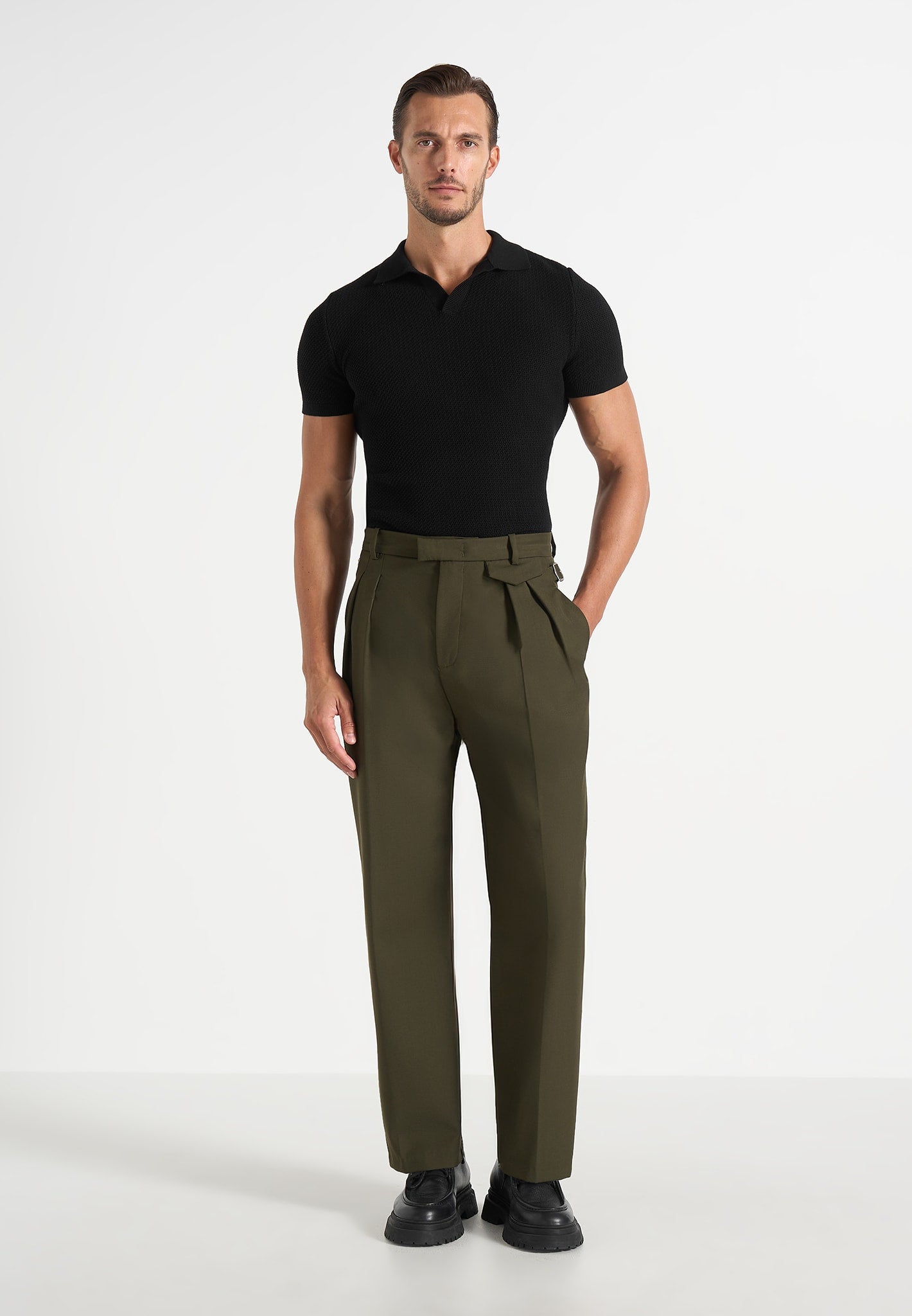 Pierre - Twin Pleat Tailored Trousers - Olive