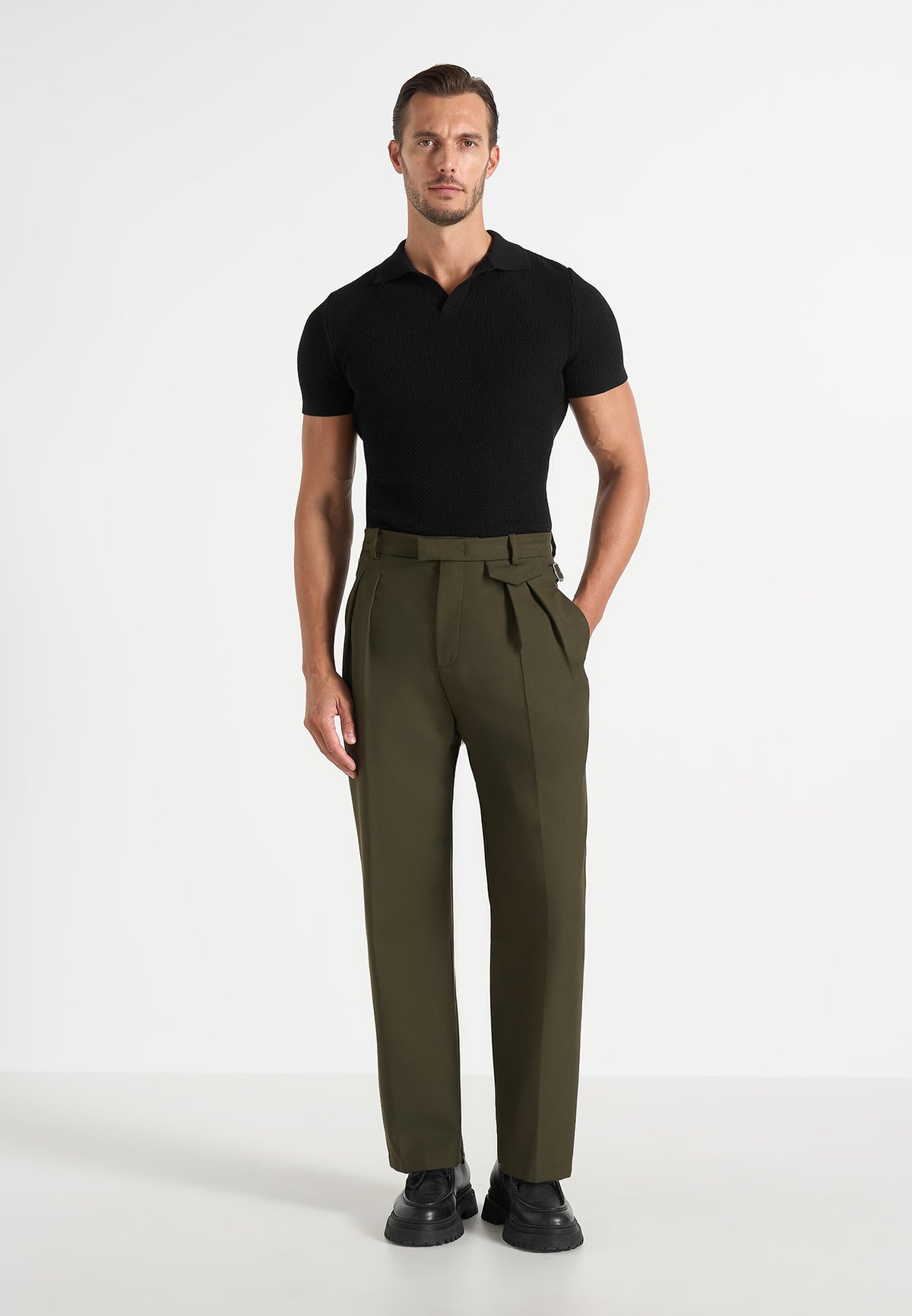 Pierre - Twin Pleat Tailored Trousers - Olive