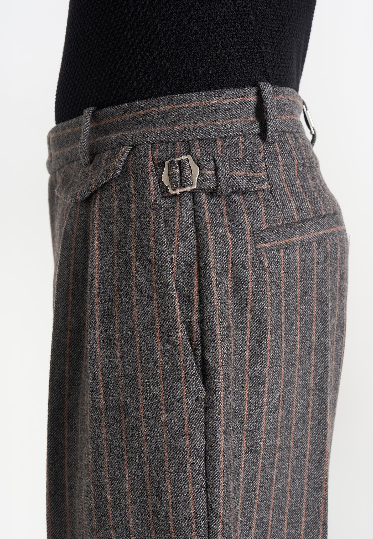Pierre - Twin Pleat Wool Pinstripe Trousers - Grey