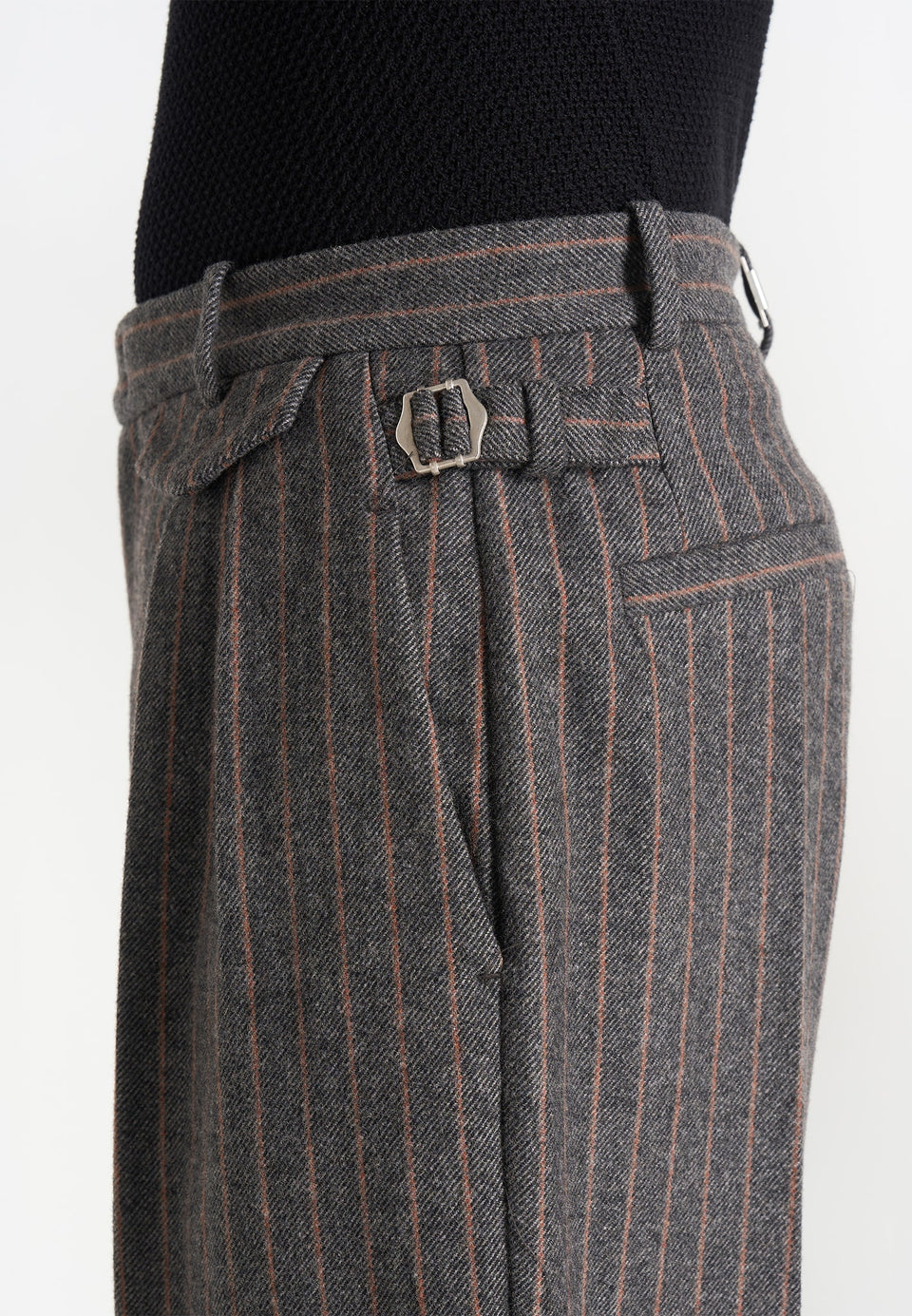Pierre - Twin Pleat Wool Pinstripe Trousers - Grey