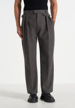 Pierre - Twin Pleat Wool Pinstripe Trousers - Grey