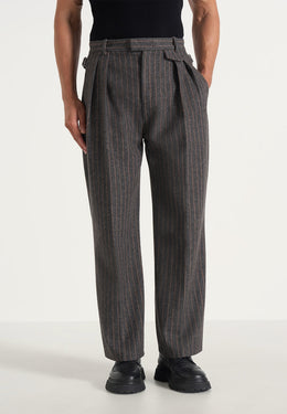 Pierre - Twin Pleat Wool Pinstripe Trousers - Grey