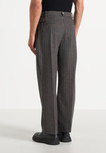 Pierre - Twin Pleat Wool Pinstripe Trousers - Grey